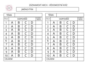 Záznamový arch vědomostní kvíz