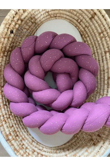 Mantinel cop - mušelín premium - zlaté tečky - malina