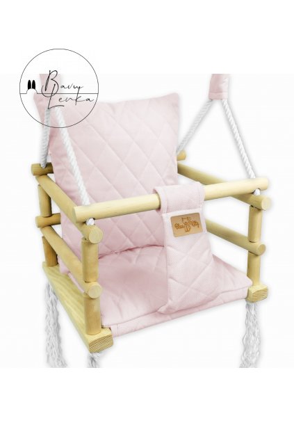kizia mizia hustawka drewniana 3w1 z poduszkami dla dziecka velvet rozowa 1 2023