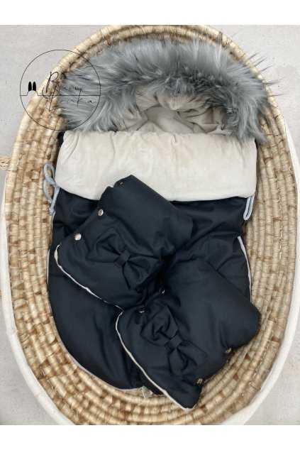 Fusak s kožešinou - černá/béžová + rukávník ZDARMA