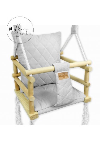 kizia mizia hustawka drewniana 3w1 z poduszkami dla dziecka velvet szara 2022