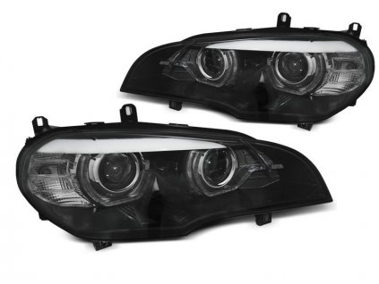 predni svetla xenon d1s 3d led drl angel eyes bmw x5 e70 07 10 cerna