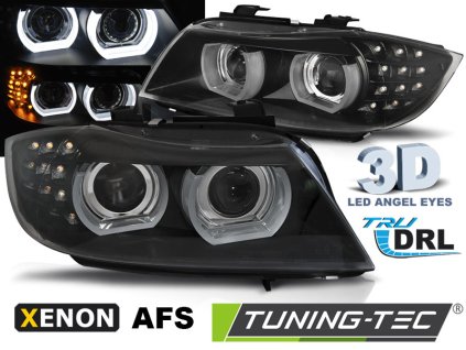 tt predni svetla 3d led angel eyes led blinkr d1s xenon bmw e90 e91 05 08 s afs cerna