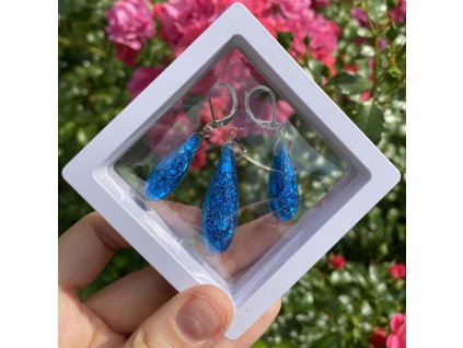Náušnice a přívěšek modrý s třpytkami
