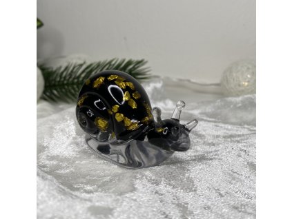 Dekorace Šneček Černý se Zlatými Třpytkami