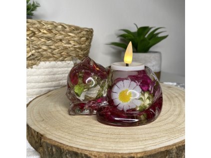 Dekorace a svícen Kočička s květy