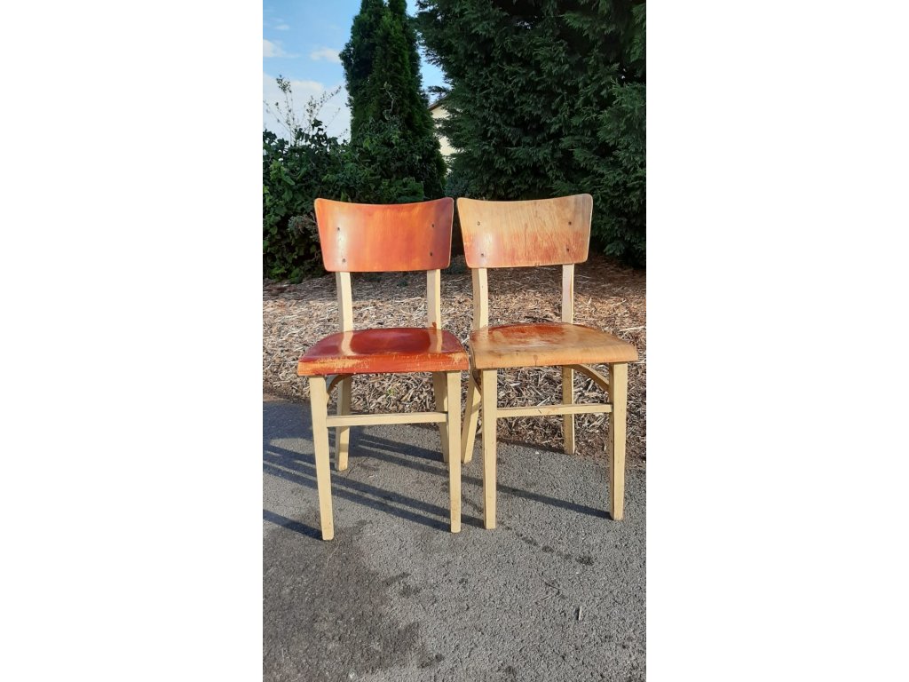 2x Starožitná jídelní židle TON Thonet vintage retro socialismus