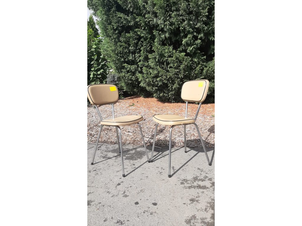 2x Chromová Jídelní Židle Vintage 70.-80. léta Socialismus