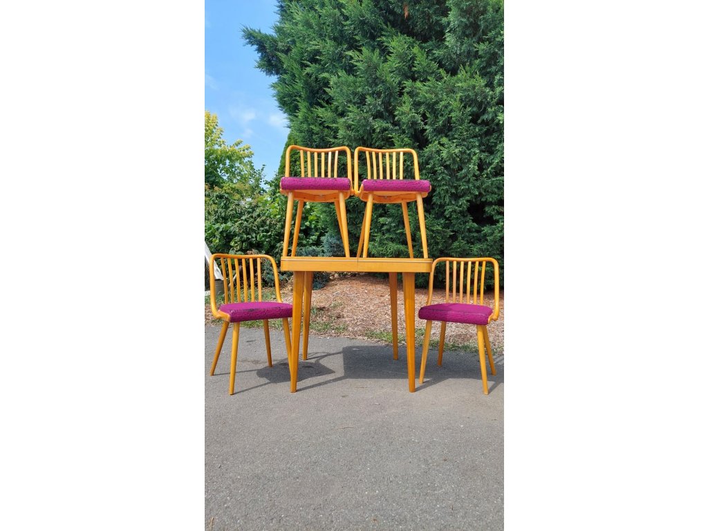 Jídelní stůl + 4x židle Šuman vintage 70.-80. léta retro Brusel