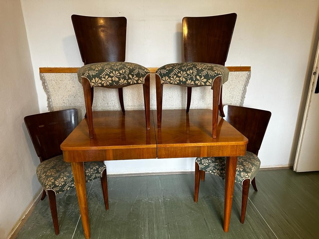 Stůl jídelní se 4 židlemi, Halabala, retro, ArtDeco, vintage