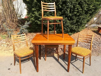 Jídelní rozkládací stůl + 4x židle orig. Ton 70.-80. léta retro