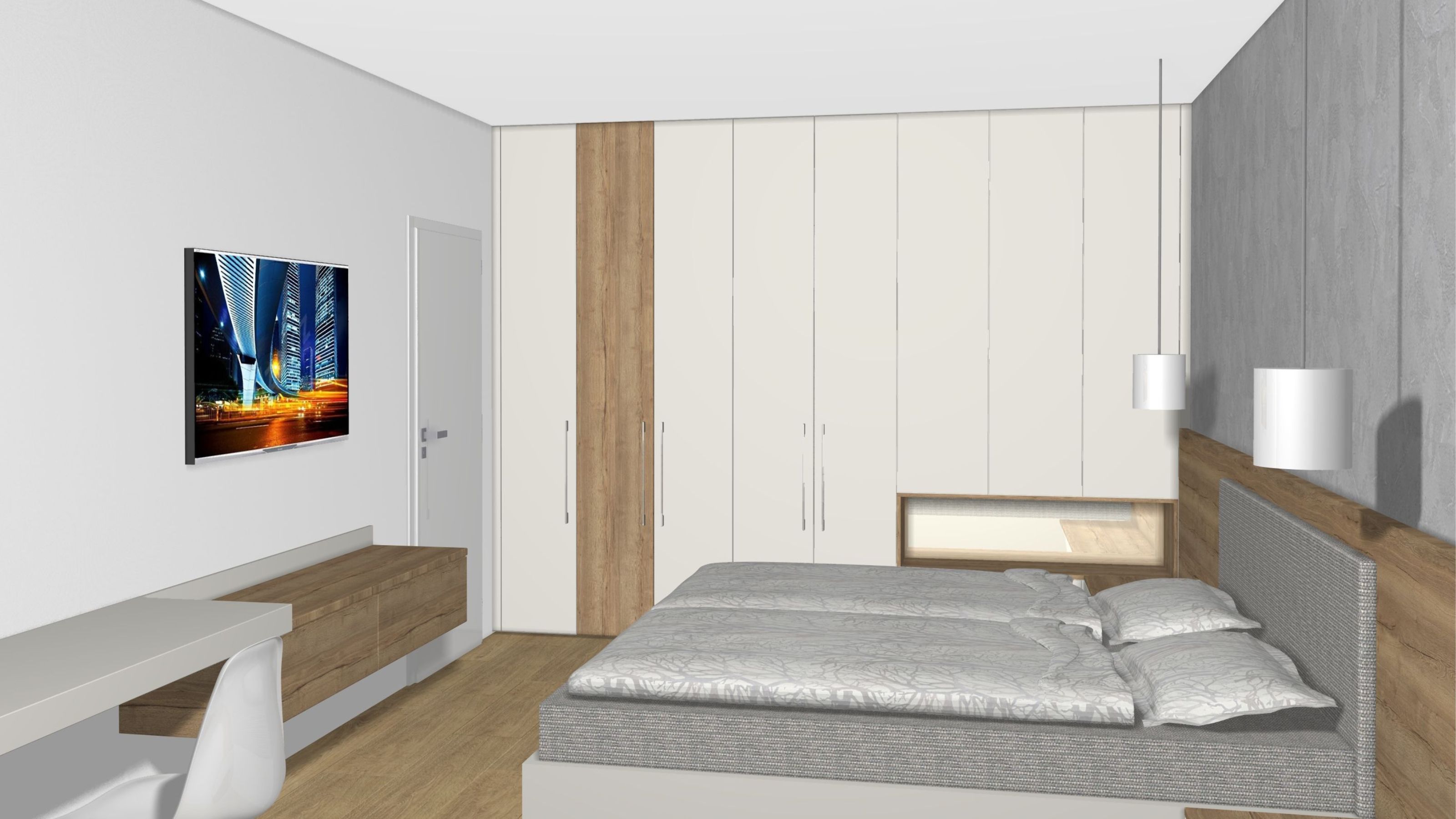 Návrh ložnice s šatnou a toaletním stolkem