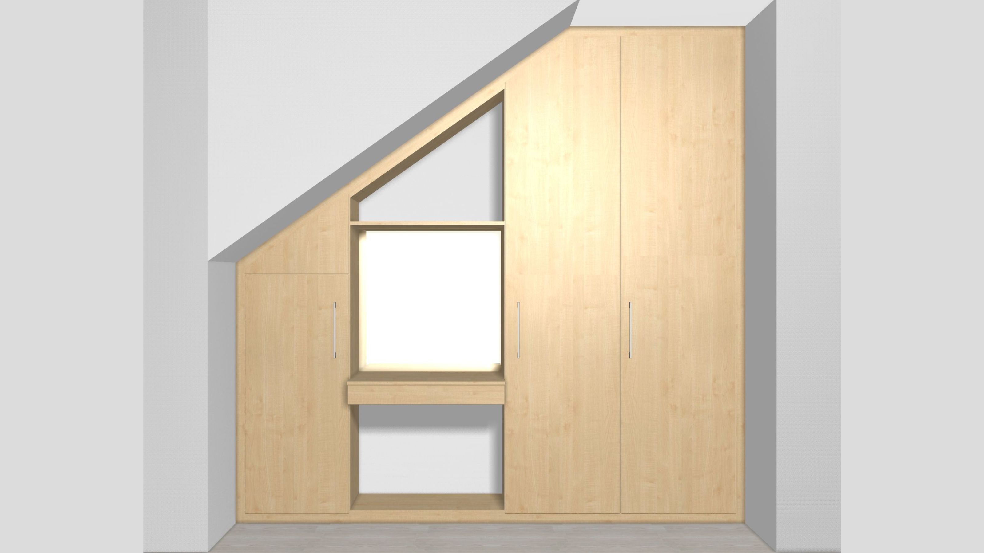 Návrh vestavěné skříně do šikmého podkroví s toaletním stolkem