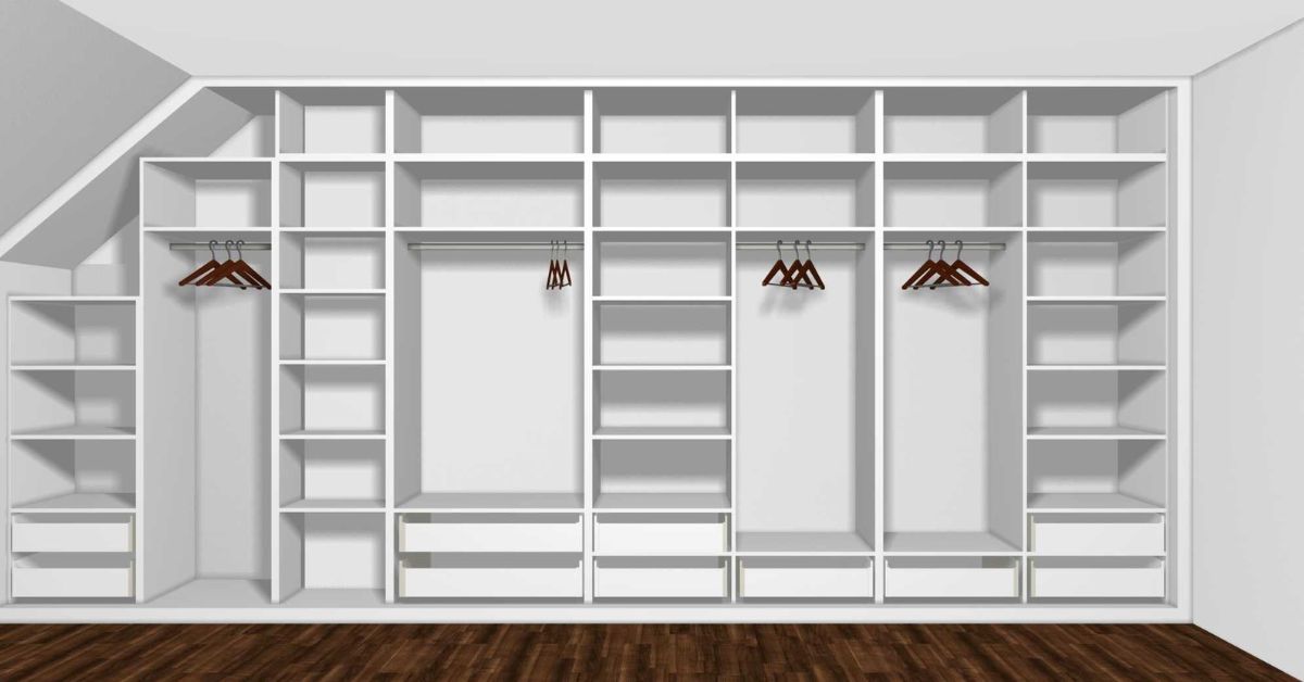 Návrh vestavěné skříně do šikminy v podkroví