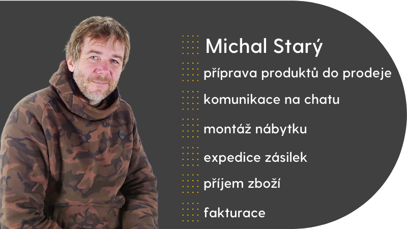 Michal Starý pracuje v BAZARU na přípravě produktů na e-shop, komunikuje na chatu, montuje nábytek, expeduje zásilky a také příjmá zboží