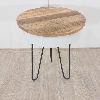 Bílý příruční stolek s dřevěnou deskou LABEL51 Saran