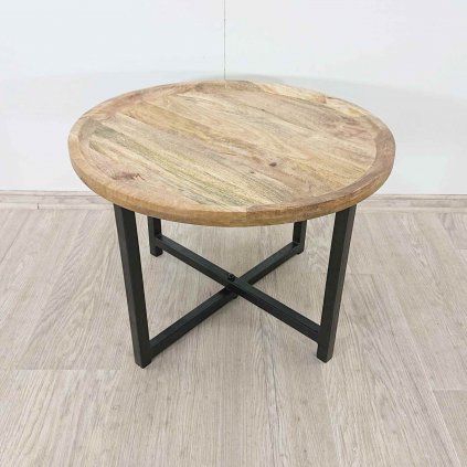 Černý konferenční stolek s deskou z mangového dřeva, o 60 cm