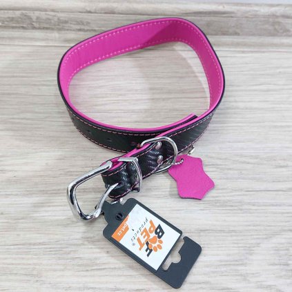 Fuchsiový kožený obojek Carbon, 66 cm x 32mm BafPet