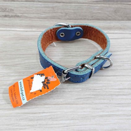 Modrý kožený obojek Fido, 30 cm x 22mm BafPet