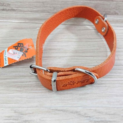 Oranžový kožený obojek Argus, 45cm x 20mm BafPet