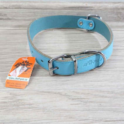 Světle modrý kožený obojek Argus, 50cm x 25mm BafPet