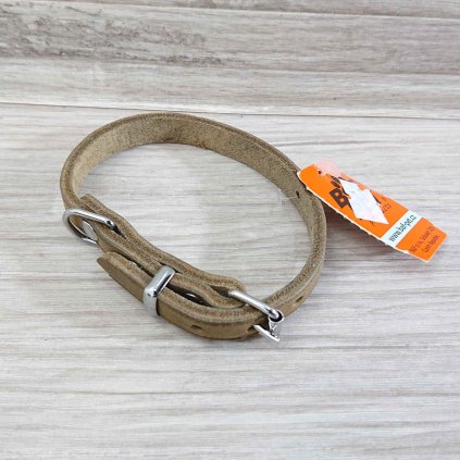 Khaki kožený obojek Zubr, 30m x 12mm BafPet