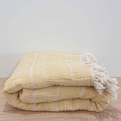 Žlutý mušelínový přehoz na dvoulůžko 220x240 cm Etno Mijolnir