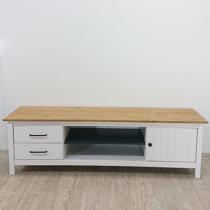 Bílo-šedý dřevěný TV stolek Marckeric Miranda