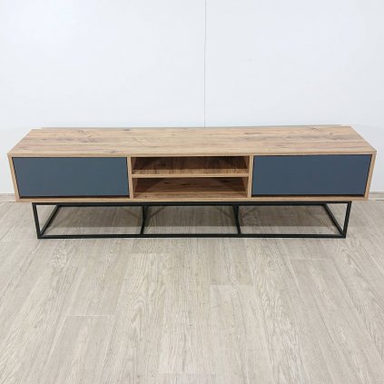 TV stolek s šedými dvířky Industrio, délka 180 cm