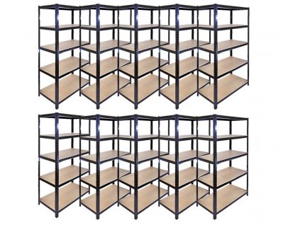 AKCE - Balíček : 10x Regál 1800x600x400 mm lakovaný 5-policový, nosnost 875 kg - ČERNÝ