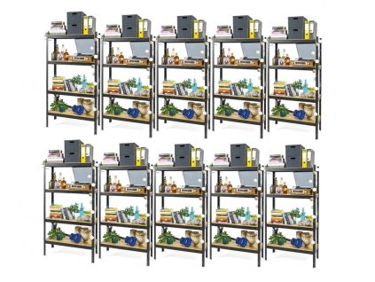 AKCE - Balíček : 10 x Regál 1500x700x300 mm lakovaný 4-policový, nosnost 700 kg - ČERNÝ
