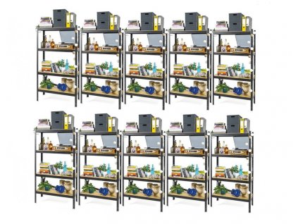 AKCE - Balíček : 10x Regál 1500x700x300 mm lakovaný 4-policový, nosnost 700 kg - ČERNÝ