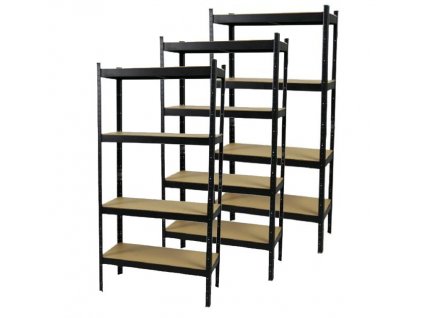 AKCE - Balíček : 3 x Regál 1500x700x300 mm lakovaný 4-policový, nosnost 700 kg - ČERNÝ