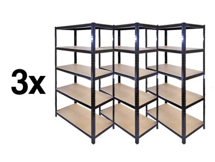 AKCE - Balíček : 3x Regál 2000×900×450 mm lakovaný 5-policový, nosnost 875 kg - ČERNÝ