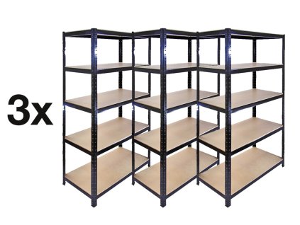 AKCE - Balíček : 3x Regál 2000x900x600 mm lakovaný 5-policový, nosnost 875 kg - ČERNÝ