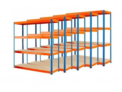 AKCE - Balíček 5x Regál 1800x1600x450 mm PROFESIONÁLNÍ, lakovaný 4-policový, nosnost 1600 kg - MODRO-ORANŽOVÝ