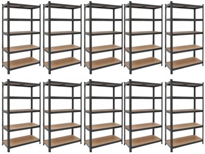 AKCE - Balíček : 10x Regál 2000x1200x600 mm lakovaný 5-policový, nosnost 875 kg - ČERNÝ