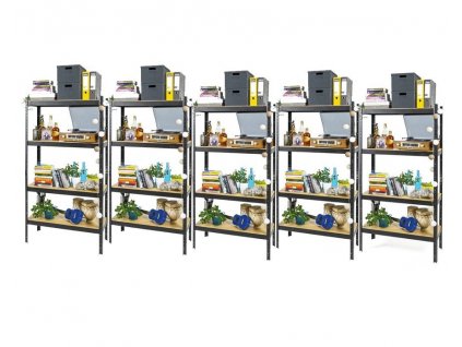 AKCE - Balíček : 5x Regál 1800x900x400 mm lakovaný 4-policový, nosnost 700 kg - ČERNÝ