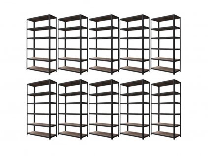 AKCE - Balíček : 10 x Regál 2800x1200x400 mm lakovaný 6-policový, nosnost 1050 kg - ČERNÝ