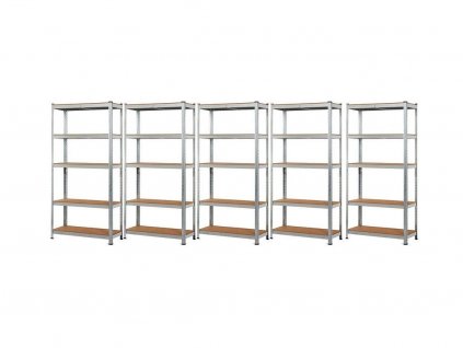 AKCE - Balíček : 5 x Regál 1800x1200x400 mm kovový zinkovaný 5-policový, nosnost 875 kg