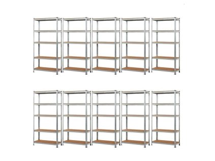 AKCE - Balíček : 10 x Regál 1800x1200x400 mm kovový zinkovaný 5-policový, nosnost 875 kg