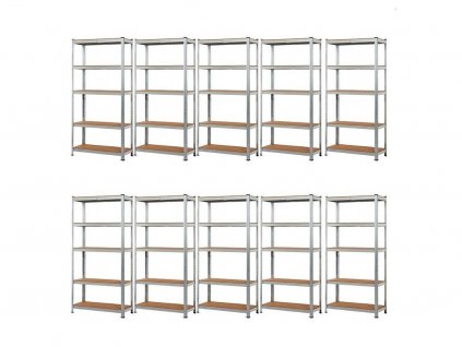 AKCE - Balíček : 10x Regál 2000x1200x600 mm kovový zinkovaný 5-policový, nosnost 875 kg