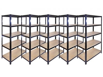 AKCE - Balíček : 5x Regál 2000x1000x400 mm lakovaný 5-policový, nosnost 875 kg - ČERNÝ