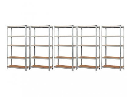 AKCE - Balíček : 5x Regál 2000x1000x500 mm kovový zinkovaný 5-policový, nosnost 875 kg