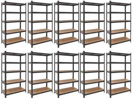 AKCE - Balíček : 10x Regál 2000x900x400 mm lakovaný 5-policový, nosnost 875 kg - ČERNÝ