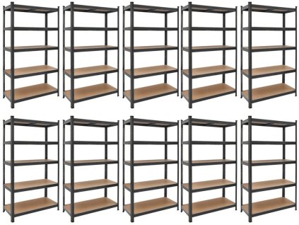 AKCE - Balíček : 10x Regál 2000x1000x450 mm lakovaný 5-policový, nosnost 875 kg - ČERNÝ