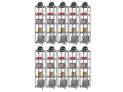 AKCE - Balíček : 10x Regál 1800x400x400 mm kovový zinkovaný 5-policový, nosnost 875 kg