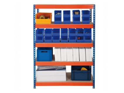 Regál 2160x1600x600 mm PROFESIONÁLNÍ lakovaný 5-policový, nosnost 2000 kg - MODRO-ORANŽOVÝ 01