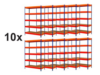 AKCE - Balíček : 10x Regál 2160x1400x800 mm PROFESIONÁLNÍ lakovaný 5-policový, nosnost 2000 kg - MODRO-ORANŽOVÝ 10x10x