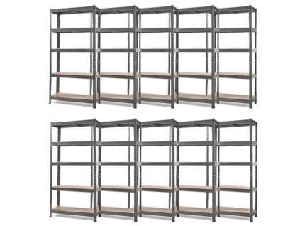 Akce - Balíček: 10x Regál 1800x900x300 mm kovový lakovaný 5-policový, nosnost 875 kg - ŠEDÝ